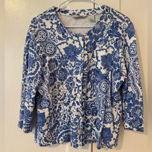 Orvis White and Blue Floral Cotton Shirt